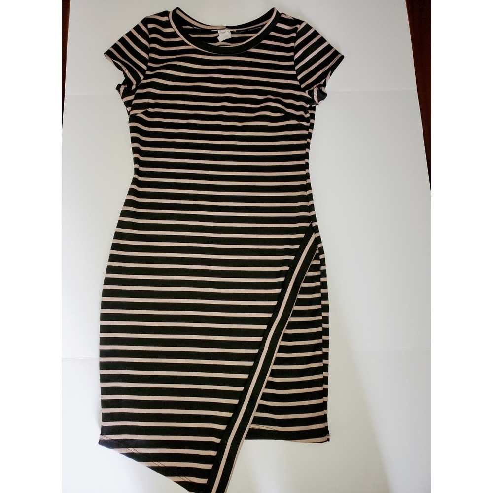 Black and Tan colored Striped Bodycon Dress